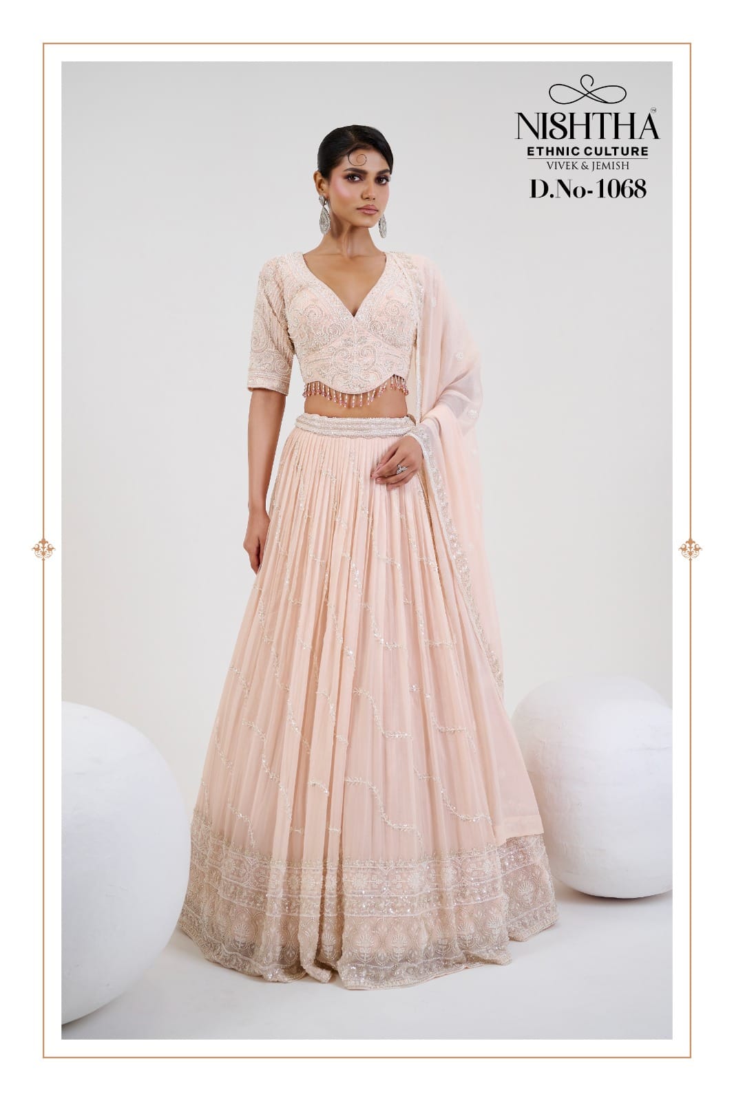 Designer Georgette Lehenga In Peachy Pink With Embroidered& Handwork Blouse