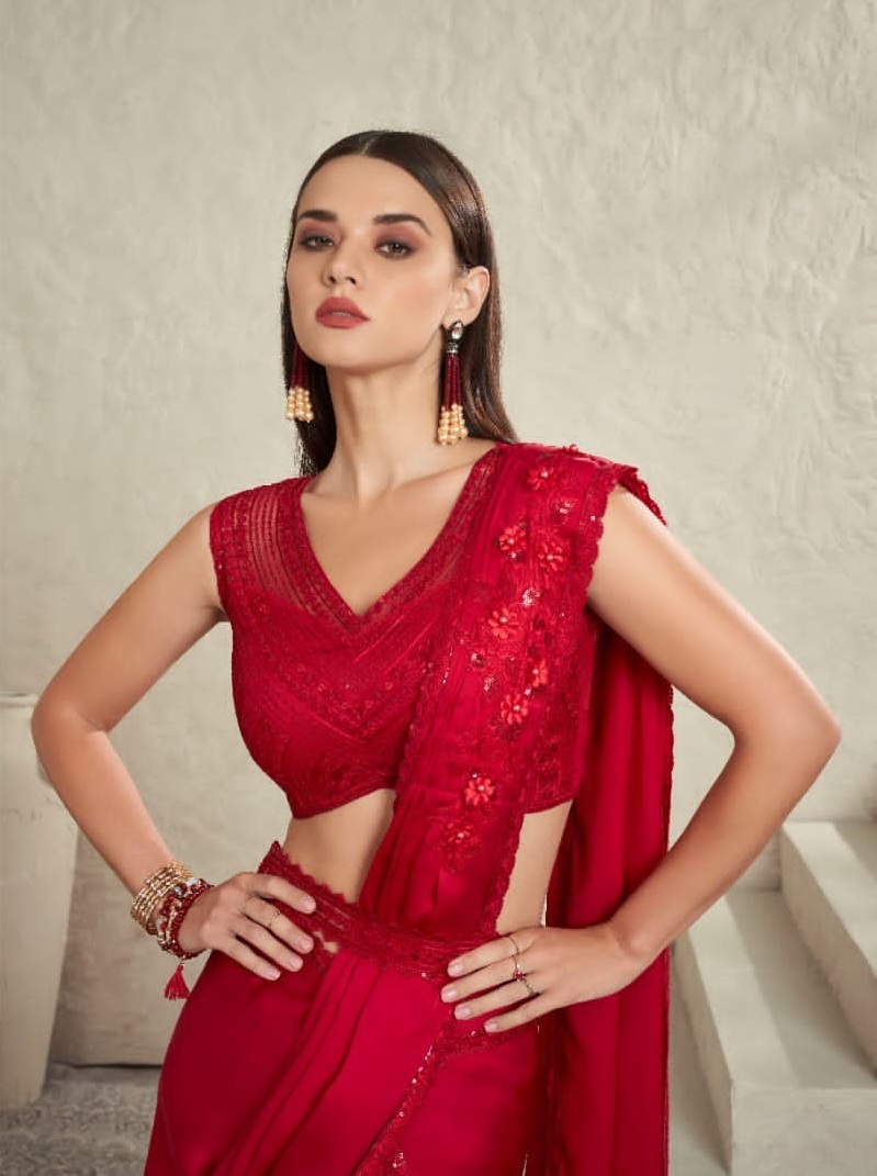 Cocktail ReadyWear Saree In Red
