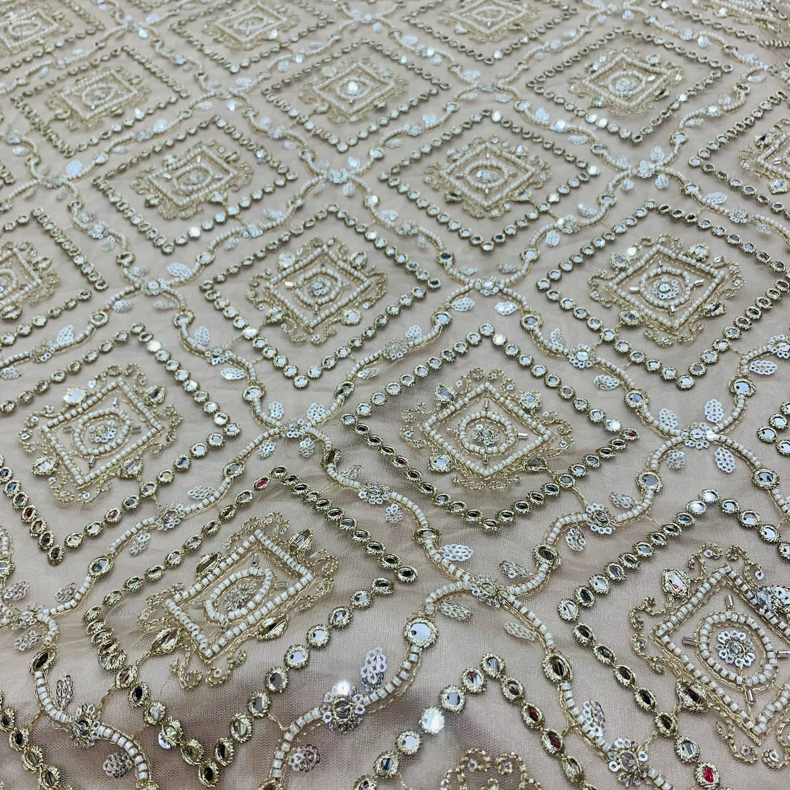 Premium Designer Soft Net All Over Sequence Work Gharara In Cream-Gold