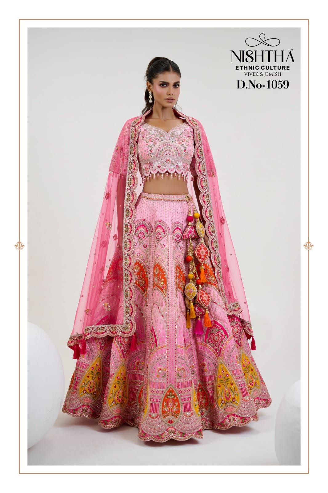 Designer Silk Lehenga In Rose Pink With Multi Embroidered& Handwork Blouse