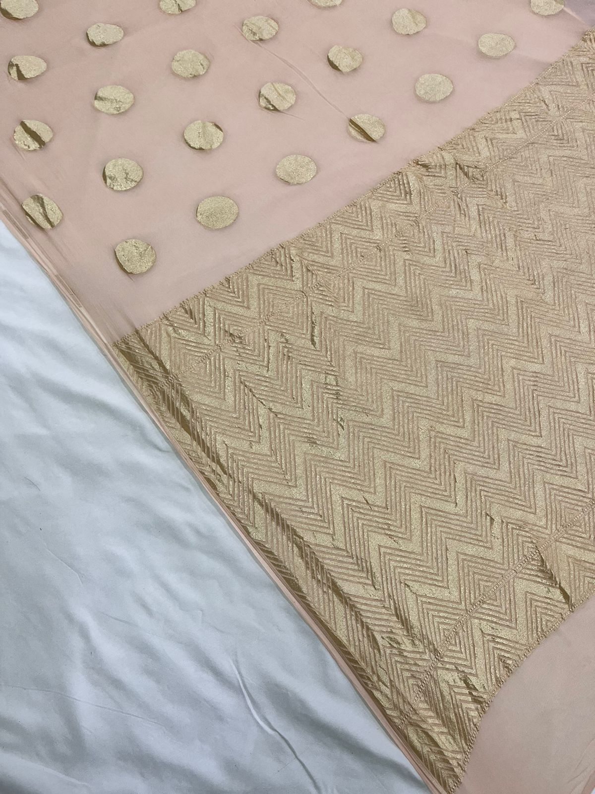 Pure Khaddi Georgette  Water Zari Weaving Royal Tanchui Brocade Pallu In Blush Pink