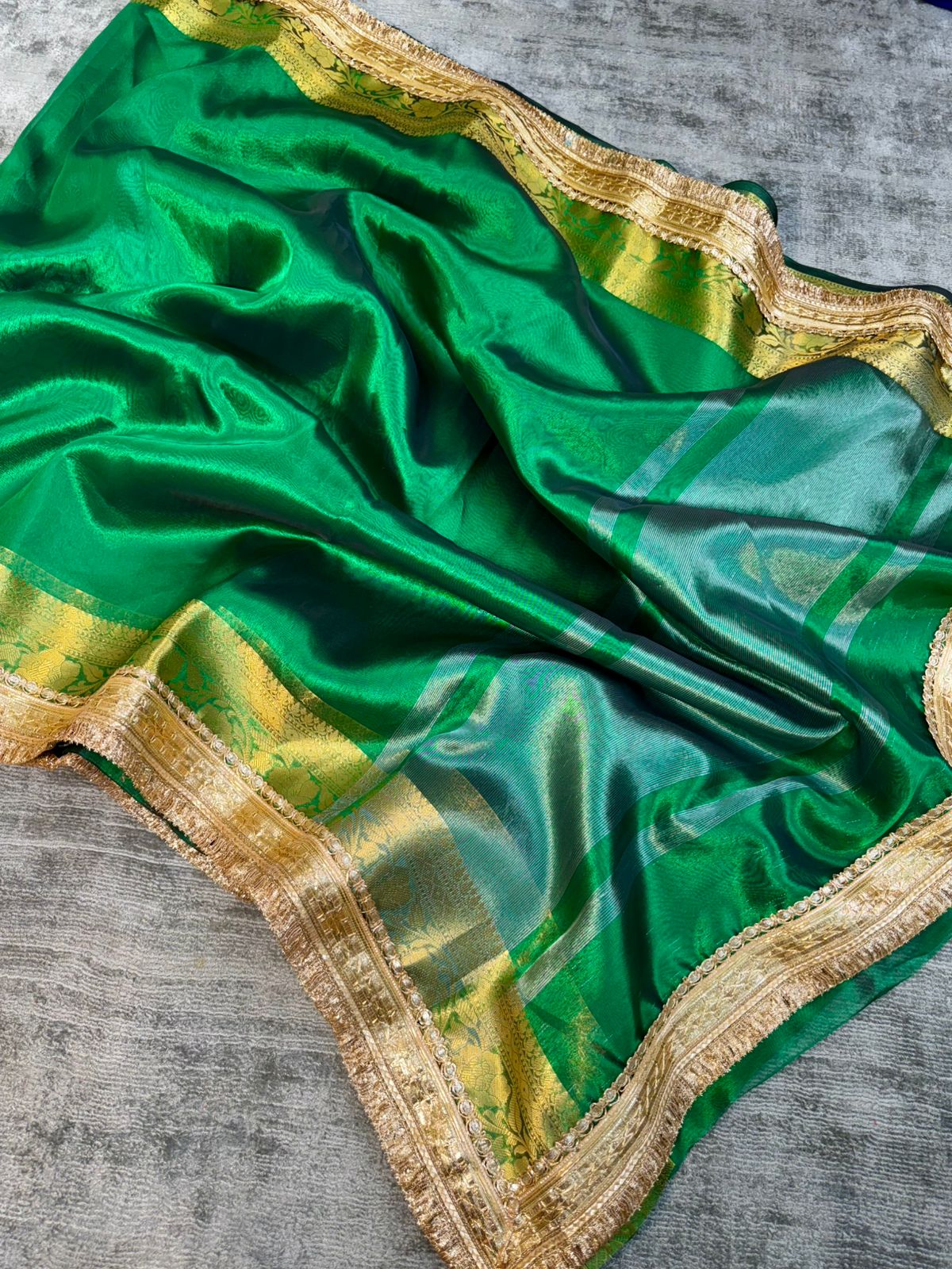 Designer Banarasi Soft Tissue Silk In Olive Green