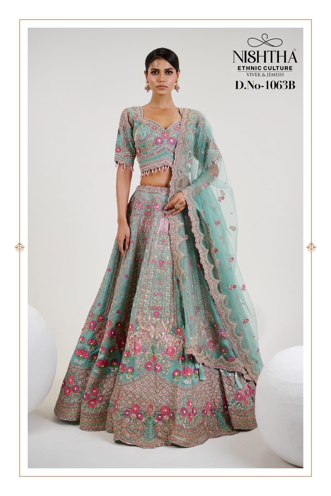 Designer Organza Lehenga In Aqua Blue With Embroidered& Handwork Blouse