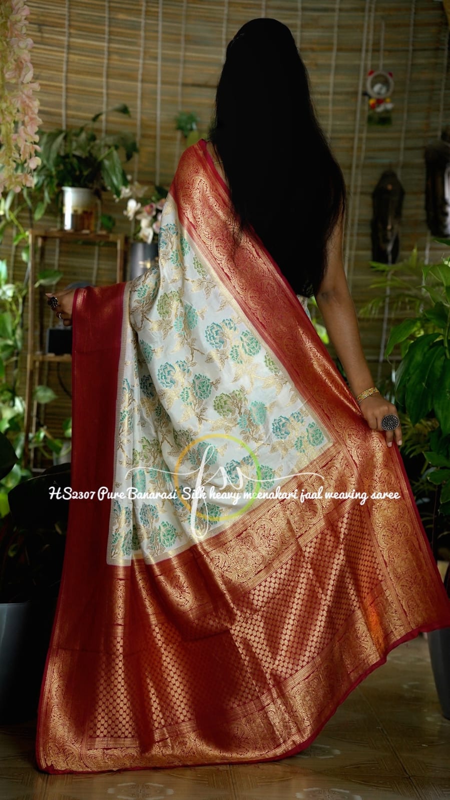 Designer Pure Banarasi Silk Saree In Red-White Combination with Big Border