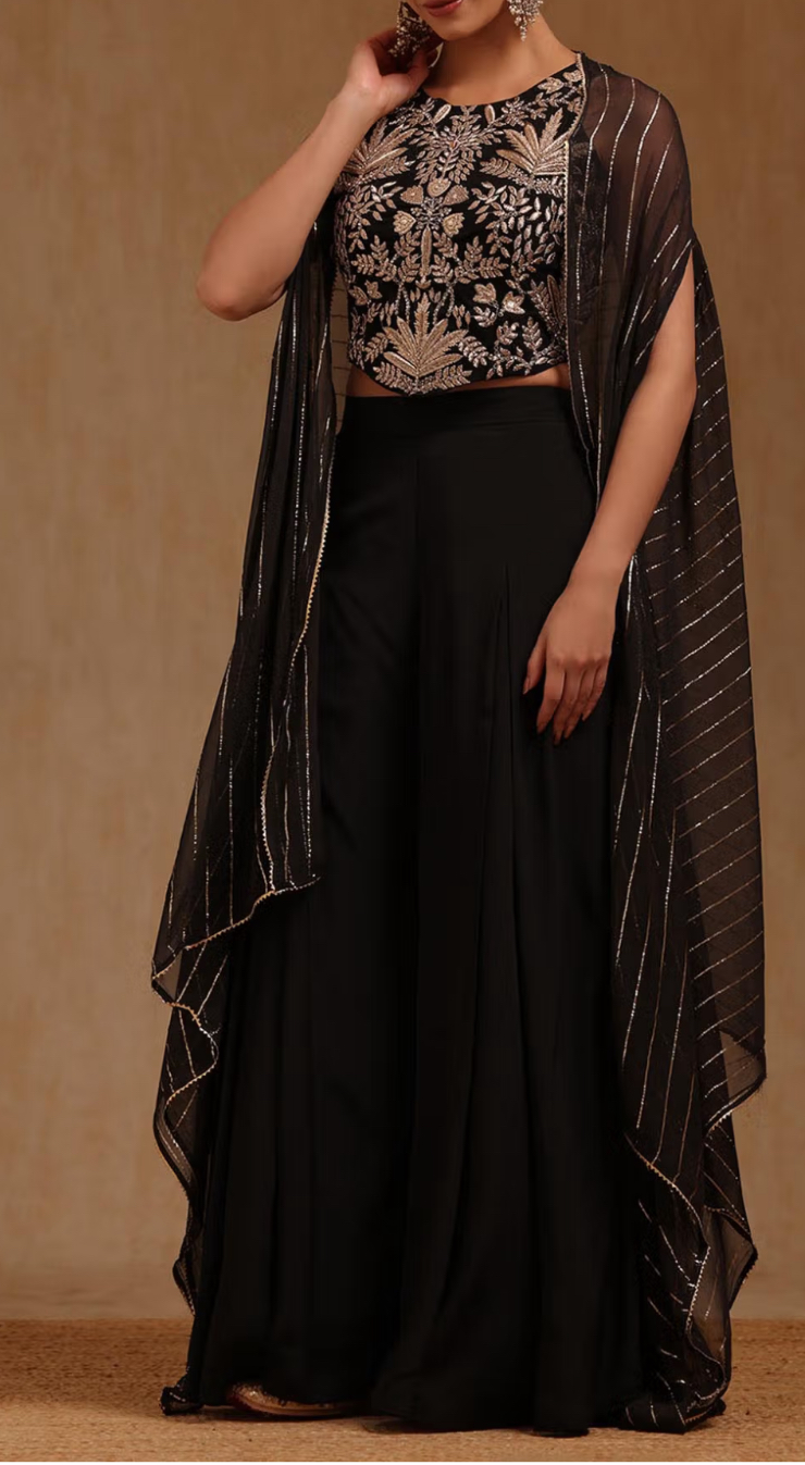 Silk Jacquard IndoWestern Lehenga Set In Black