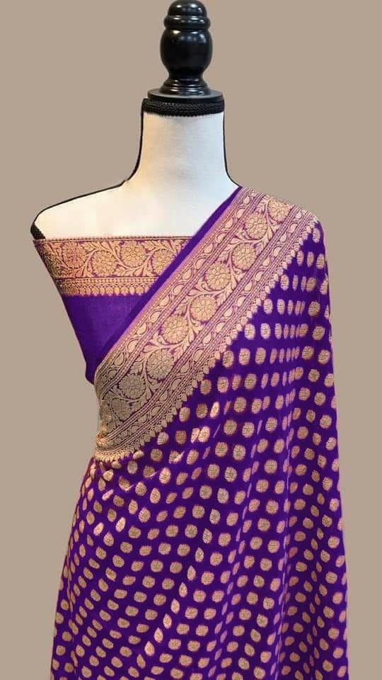 Pure Soft Khadi Georgette Silk Saree With Rich Zari Wooven Pallu In Indigo Shade