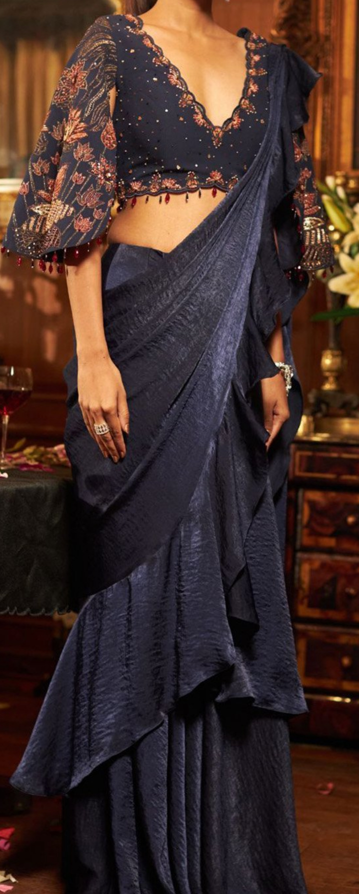 Rich Classy Indowestern Lehenga Saree In Black