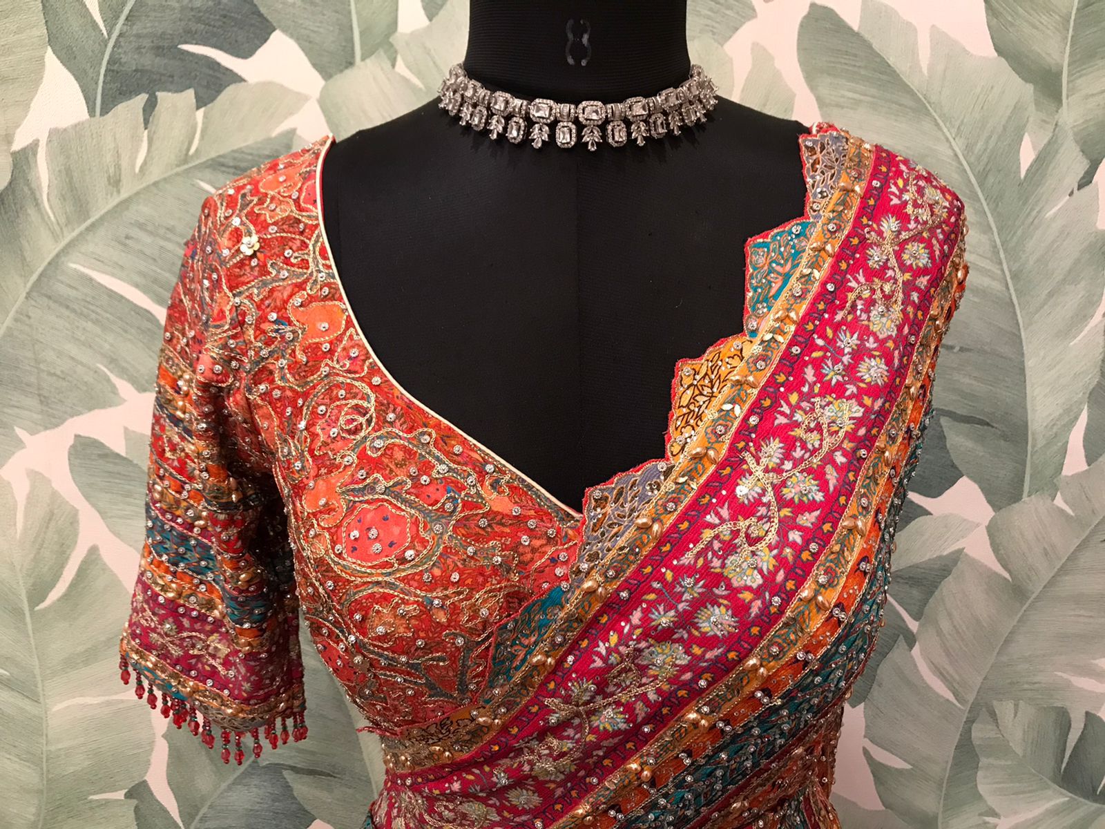 Premium Pure Chinnon Banarasi Drape In Multicolor Embellised With Aari & Digital Work