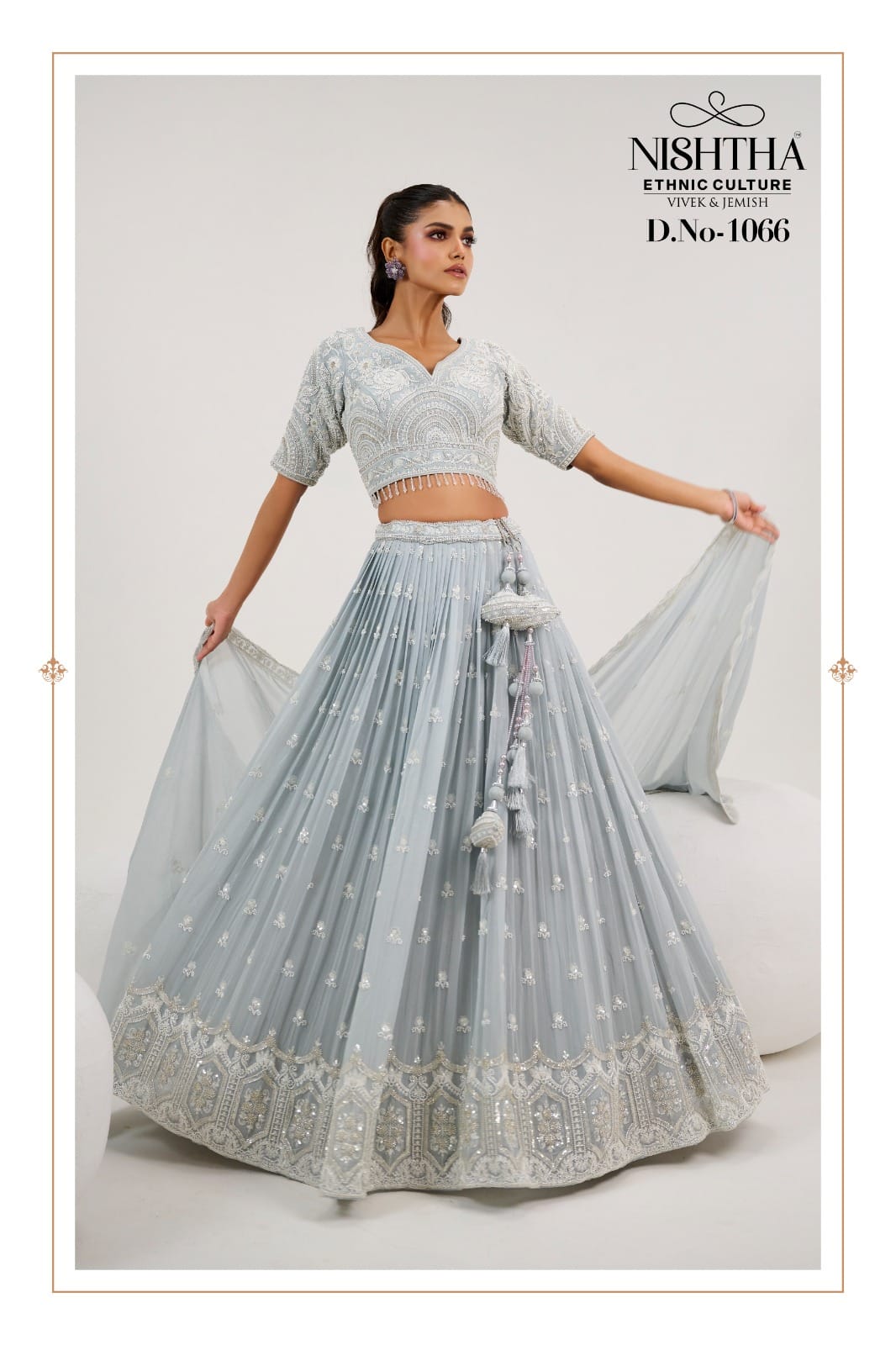 Designer Georgette Lehenga In Powder blue With Embroidered & Handwork Blouse