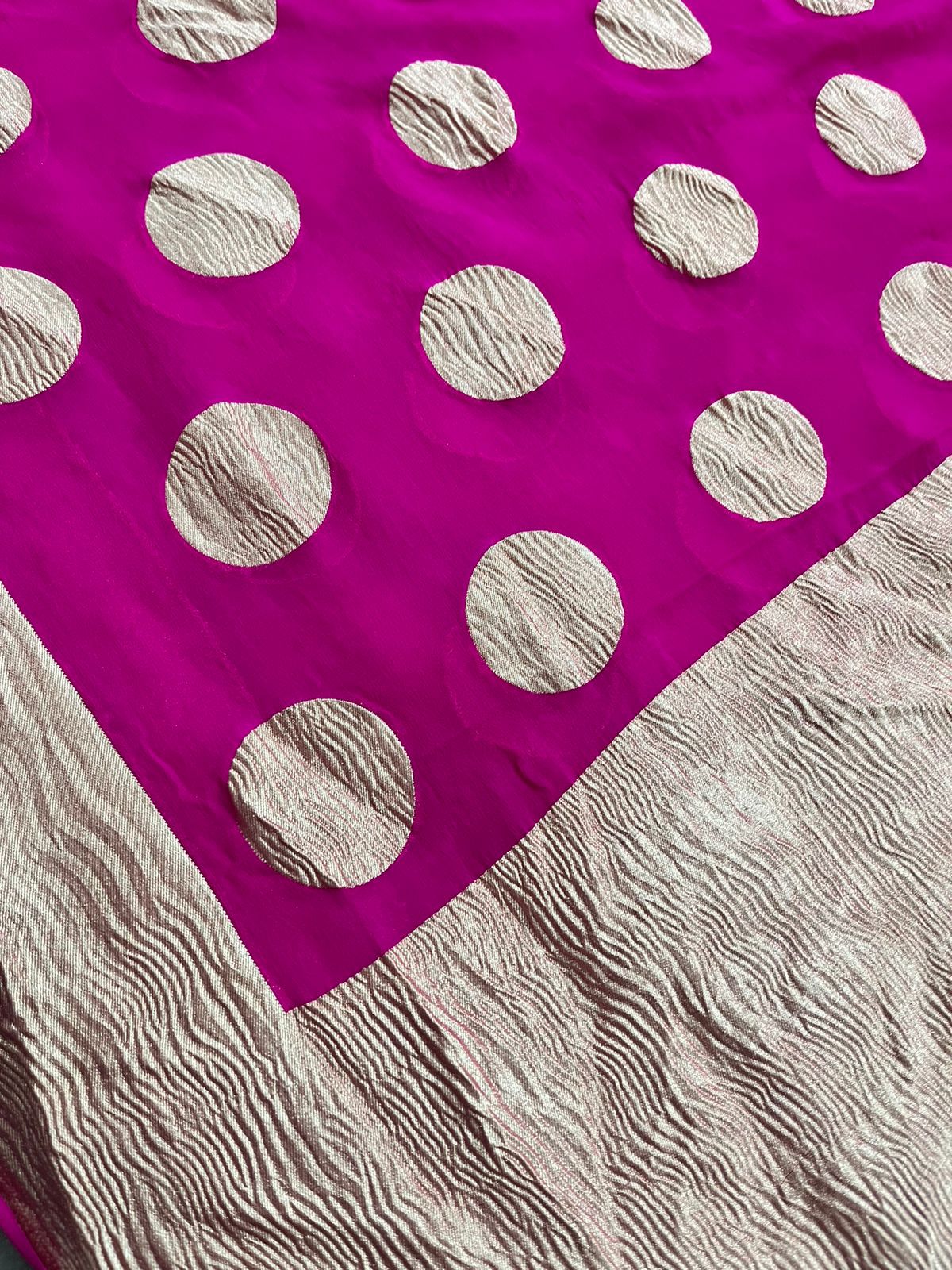 Pure Khaddi Georgette  Water Zari Weaving Royal Tanchui Brocade Pallu In Bright Magenta