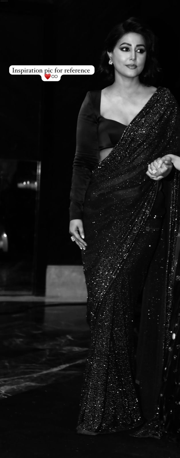 Pure Chinon Pearl Sequin Saree With Stitched Blouse In Black