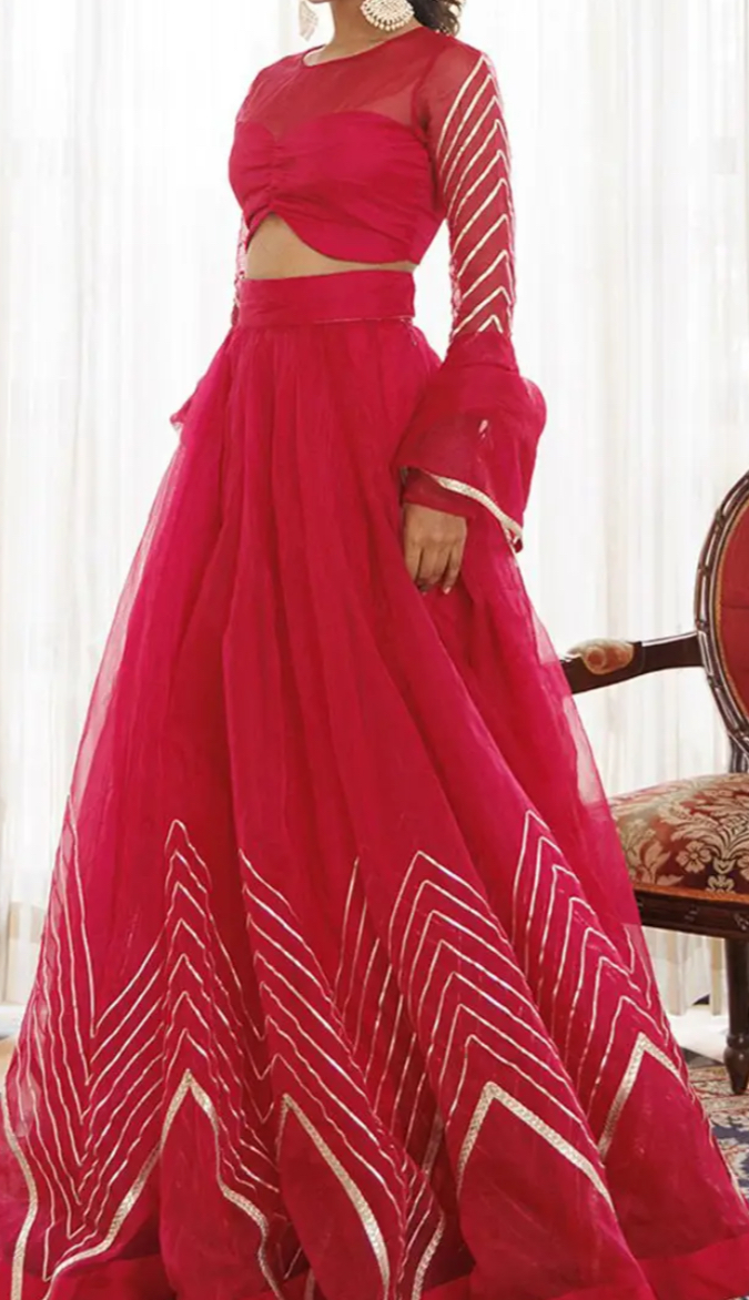 Stylish Organza Ready Wear Lehenga Set In Red