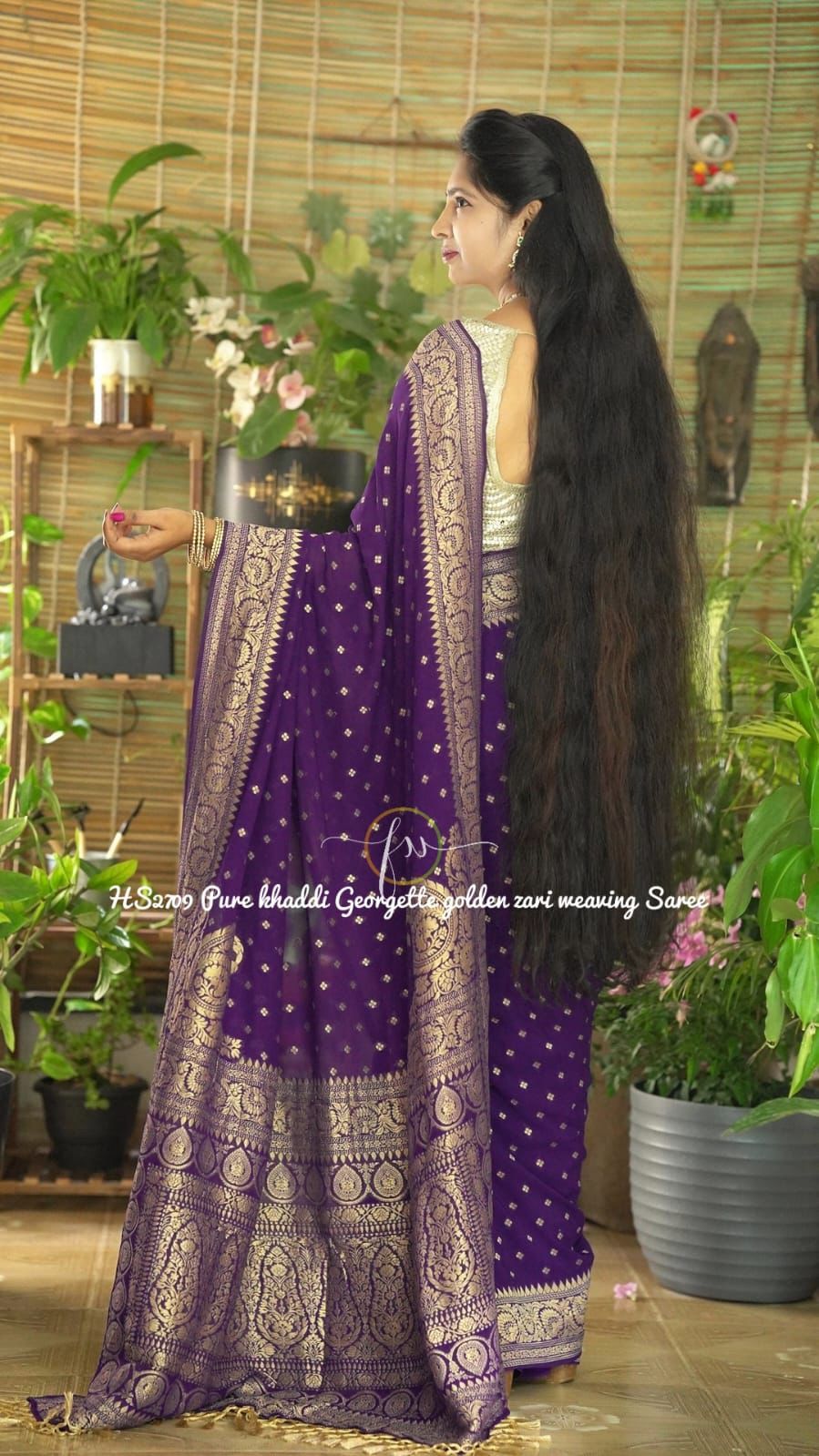 Pure Khaddi Georgette Saree In Purple With Threads Of Gold