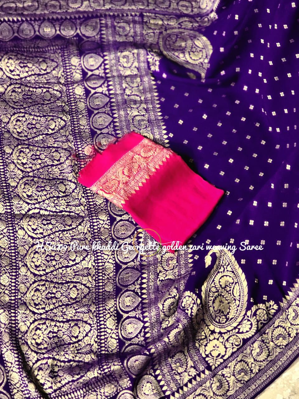 Pure Khaddi Georgette Saree In Purple With Threads Of Gold