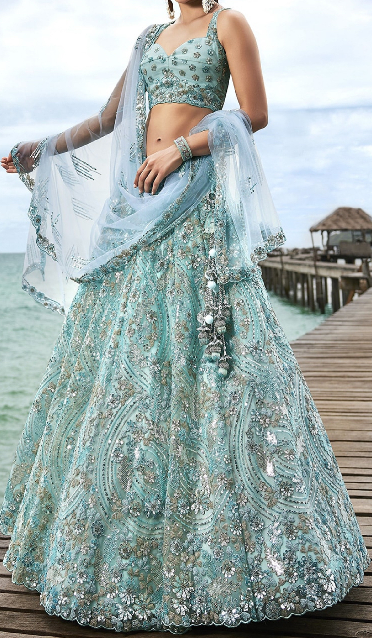 Premium Embellished Embroidered Net Lehenga Choli In Light Blue