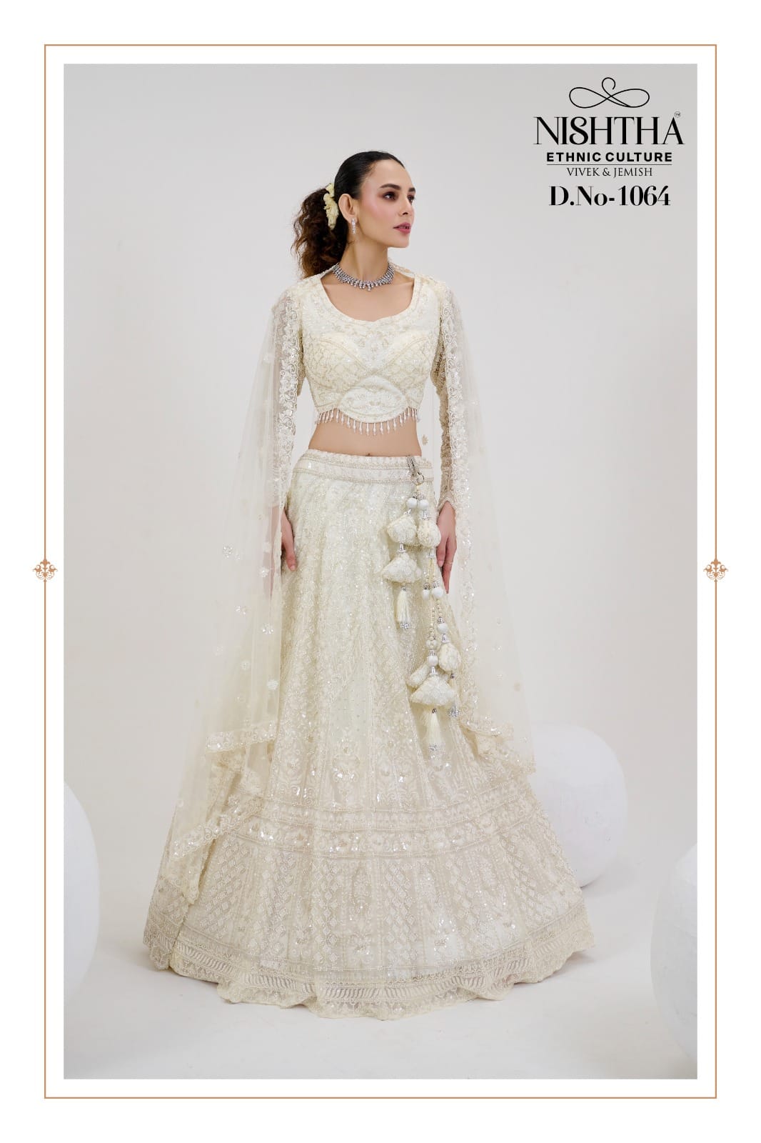 Designer Net Lehenga In Off-white With Embroidered& Handwork Blouse