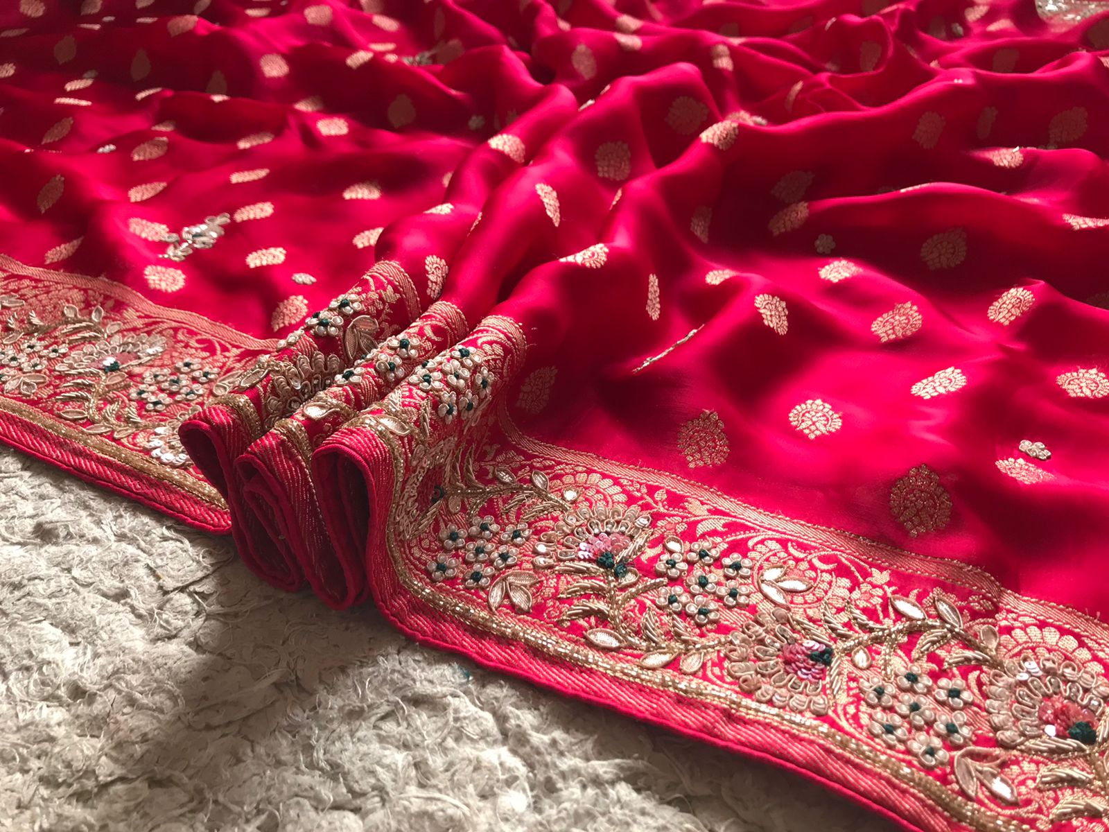 Banarasi Satin Organza Silk Zardosi Saree In Red