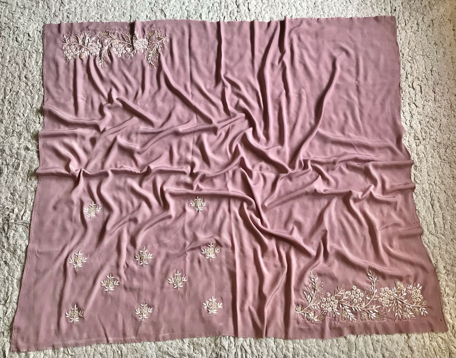 Premium Pure Crepe Silk Drapes In Mauve Embellished With Exquisite Zardozi Handwork