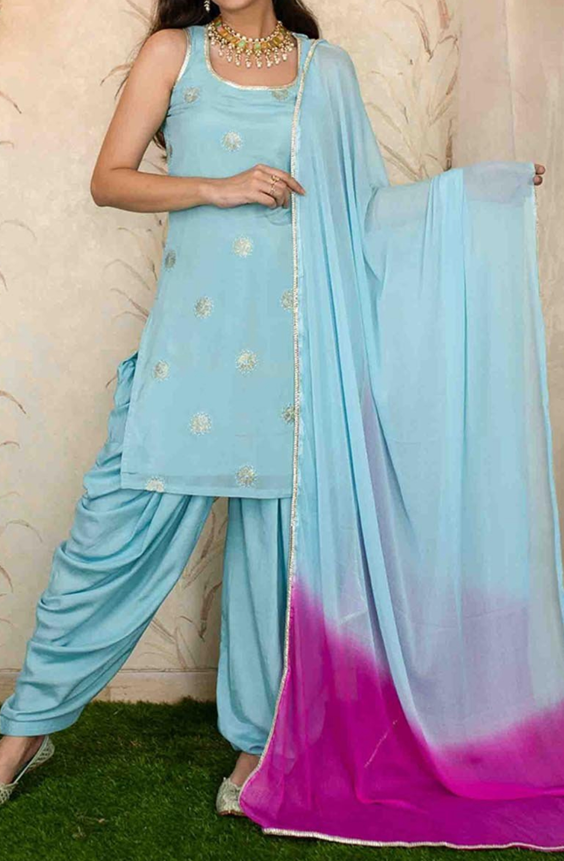 Heavy Net Embroidery Patiala Suit