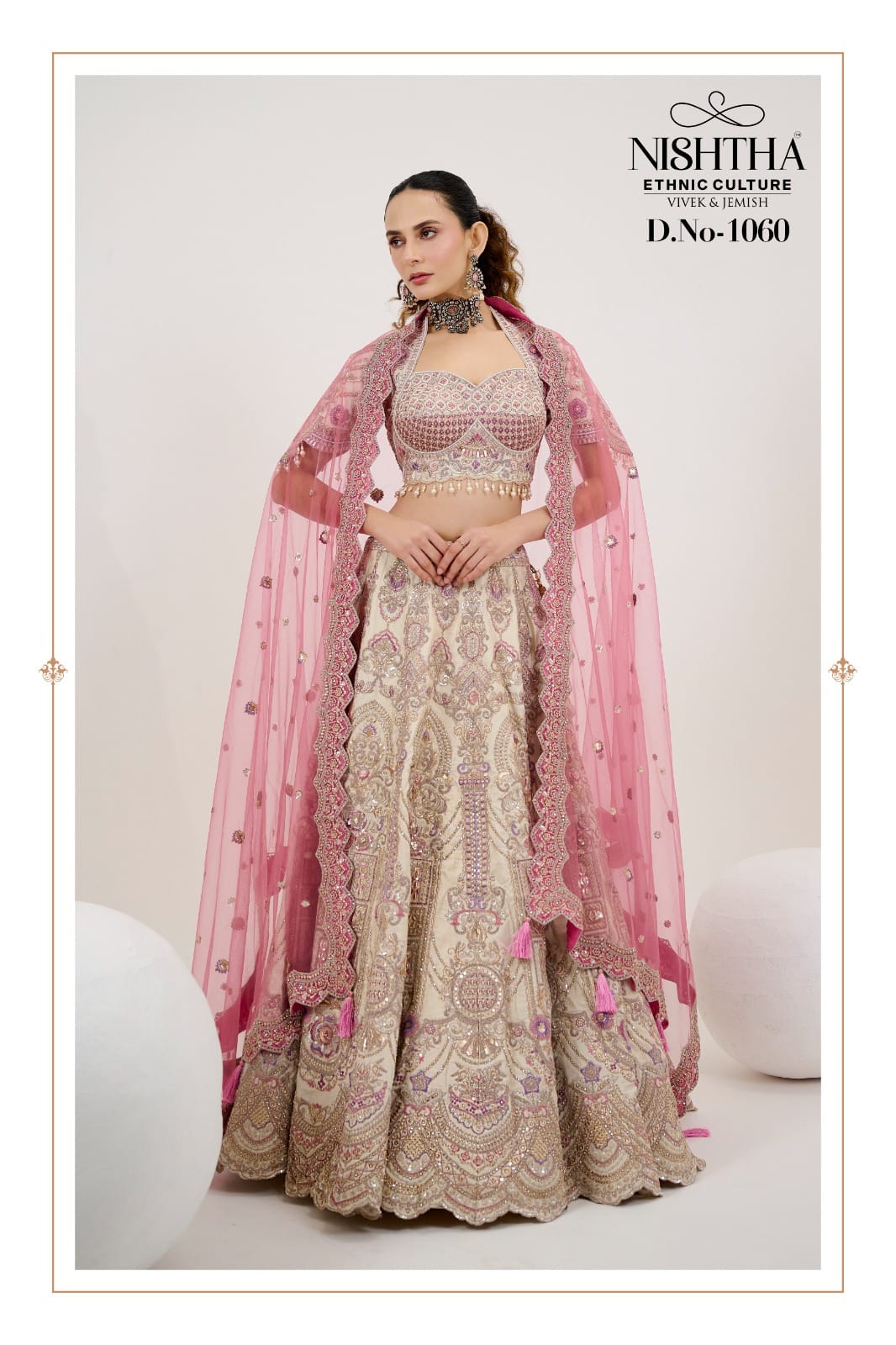 Designer Tussar Silk Lehenga In Beige-Pink With Embroidered & Handwork Blouse