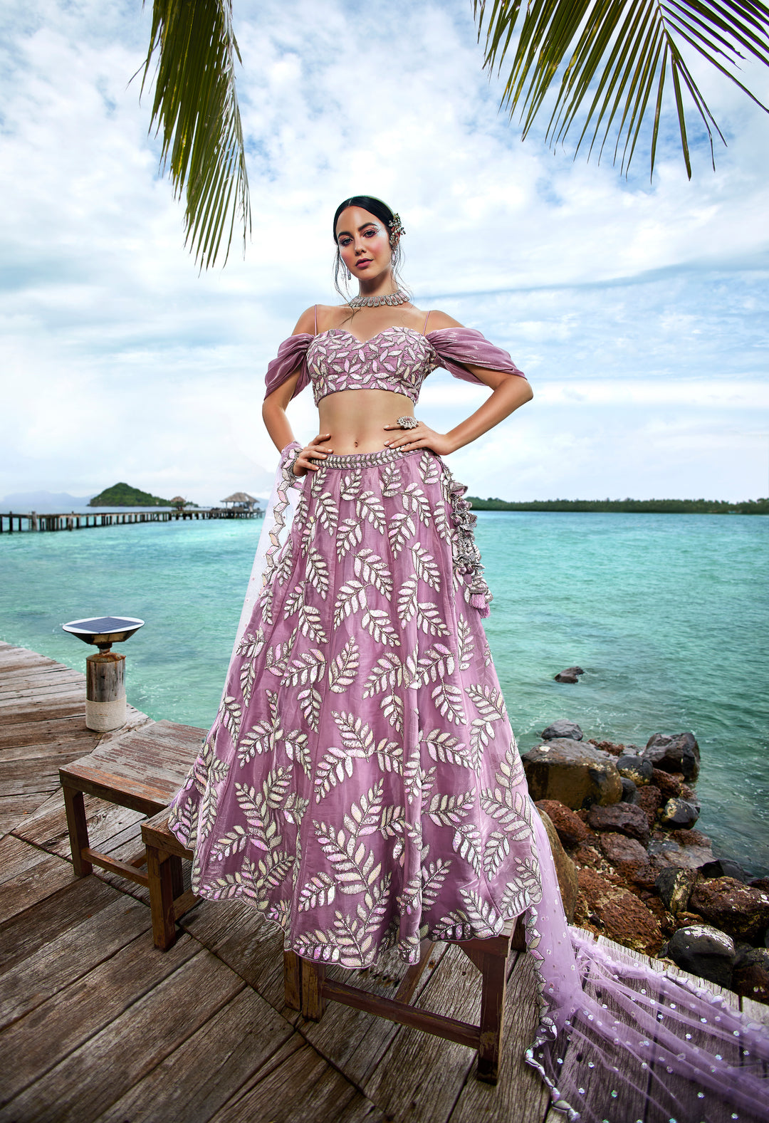 Embroidered Sequin Pearl Intricate Heavyy Lehenga In Lavender