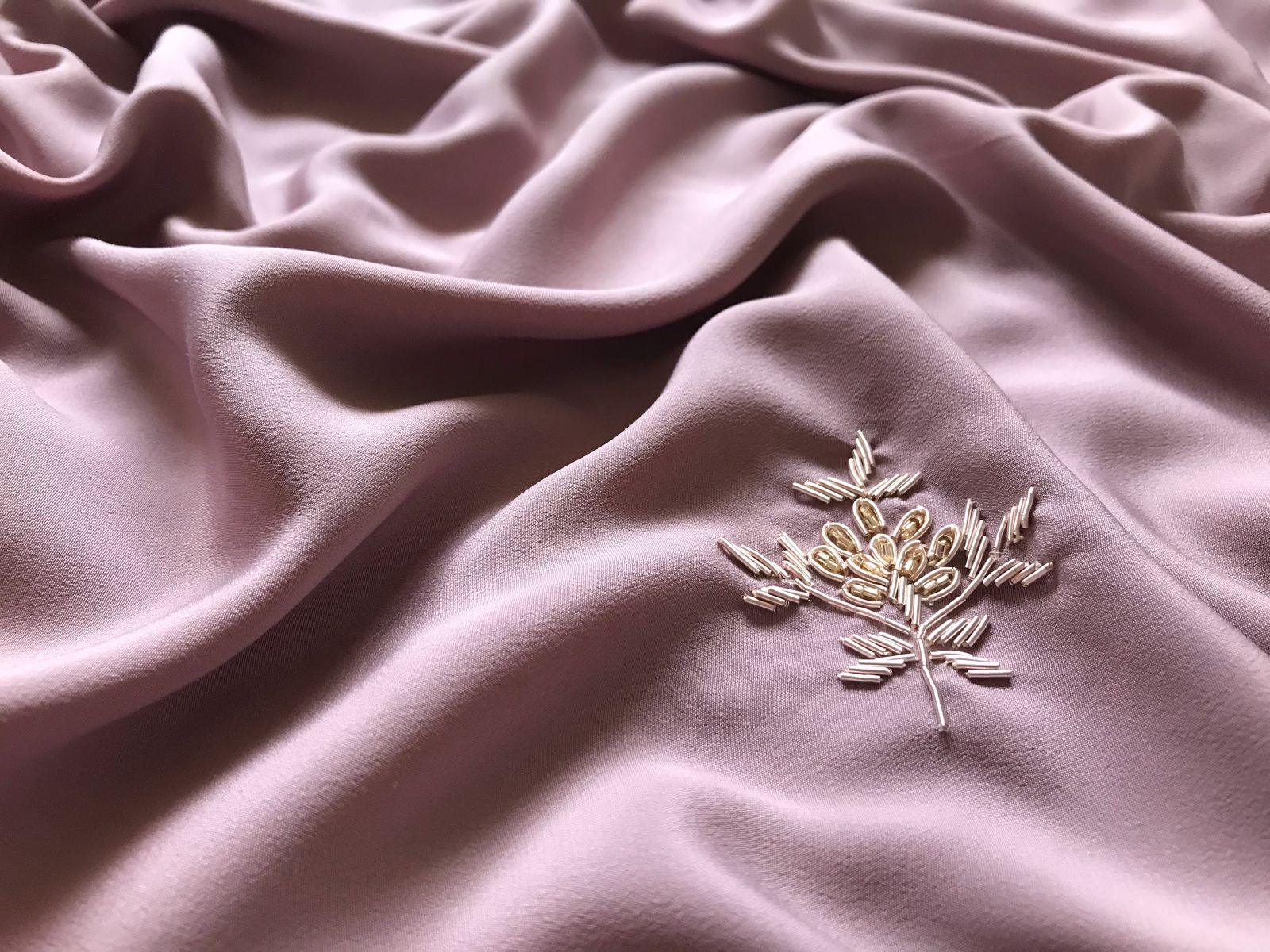 Premium Pure Crepe Silk Drapes In Mauve Embellished With Exquisite Zardozi Handwork