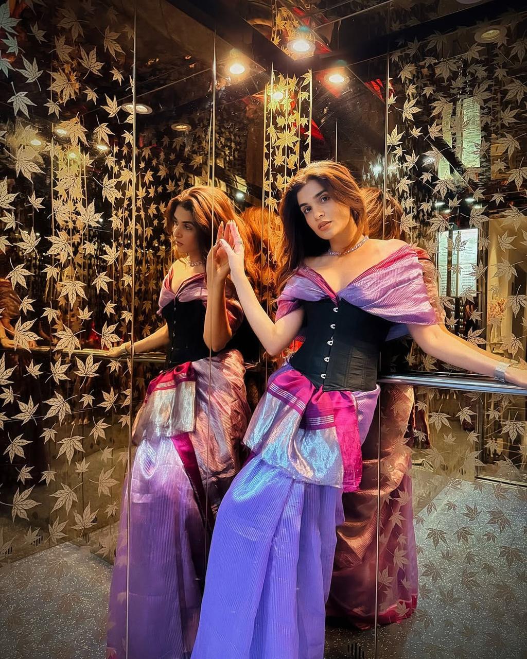 Pure Tissue Stripe Silk Saree In Lavender With Satin Silk Border.