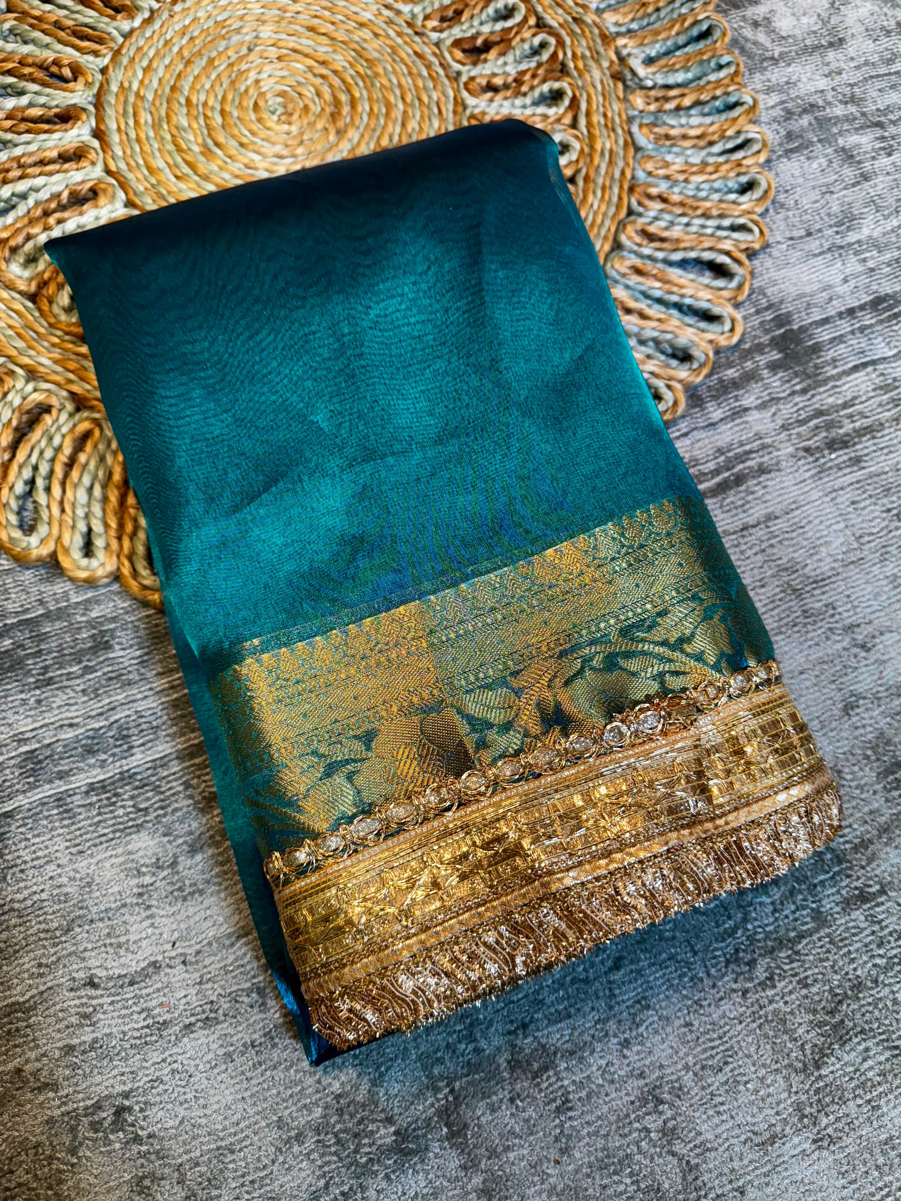 Designer Banarasi Soft Tissue Silk In Olive Green