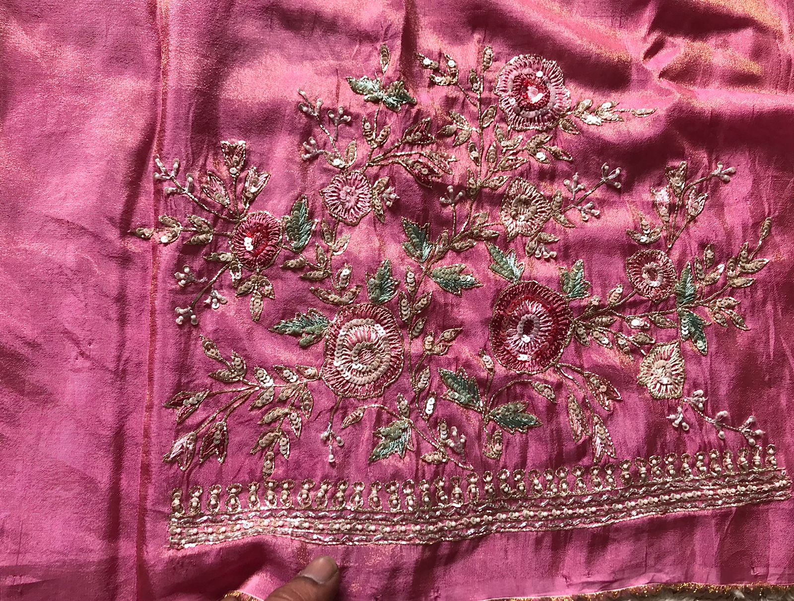 Premium Pure Crushed Chinnon Tissue Silk Drape In Pink & Red Combination