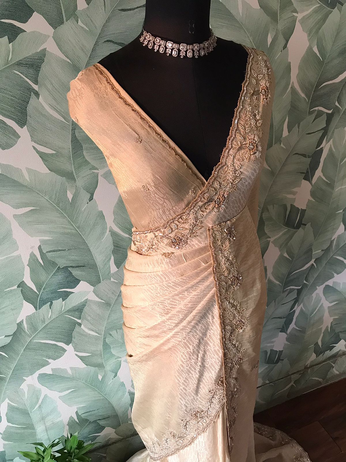 Premium Pure Crushed Chinnon Tissue Silk Drape In Beige Gold