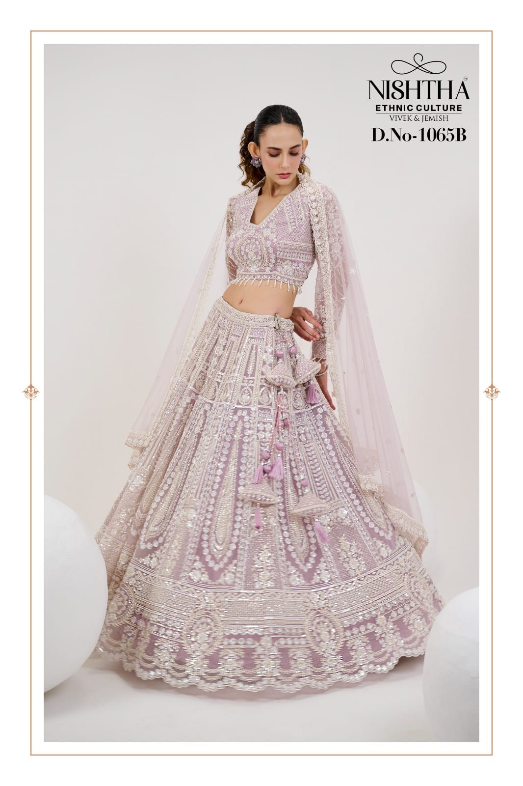 Designer Net With Beads Work Lehenga In Lavendar With Embroidered & Handwork Blouse