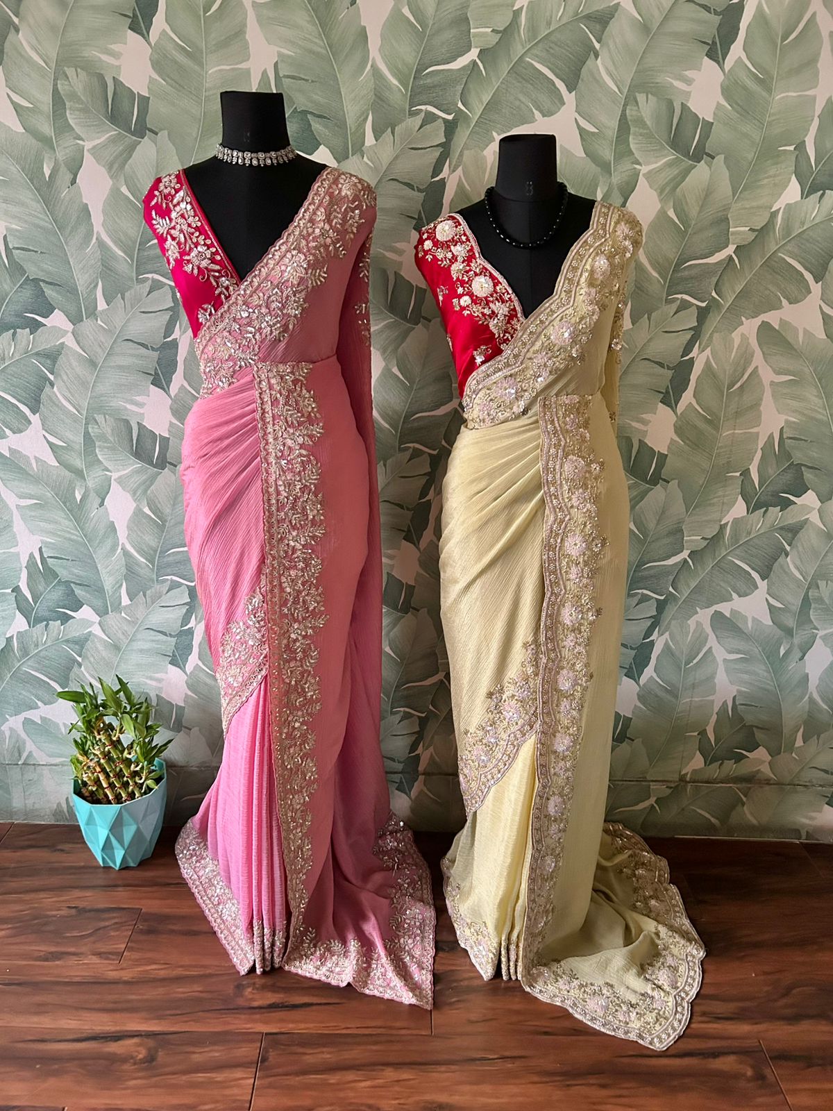 Premium Pure Crushed Chinnon Tissue Silk Drape In Cream & Red Combination